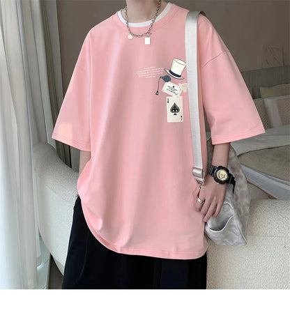 Men's Cotton T-shirts White 5XL Fashion Mens Oversized T Shirt Funny Print Summer Casual Wear Tee Shirts for Men Male Clothes