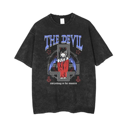 Anime Men's T Shirts Gothic Printed T-Shirt Hip Hop Streetwear Punk Summer Vintage Washed Oversized Tops Men Clothing