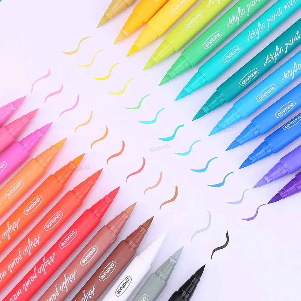 36 Colors Pastel Acrylic Paint Pens  Brush Markers for Wood Canvas Stone Rock Painting Glass Ceramic Fabric Metal Art Supplies