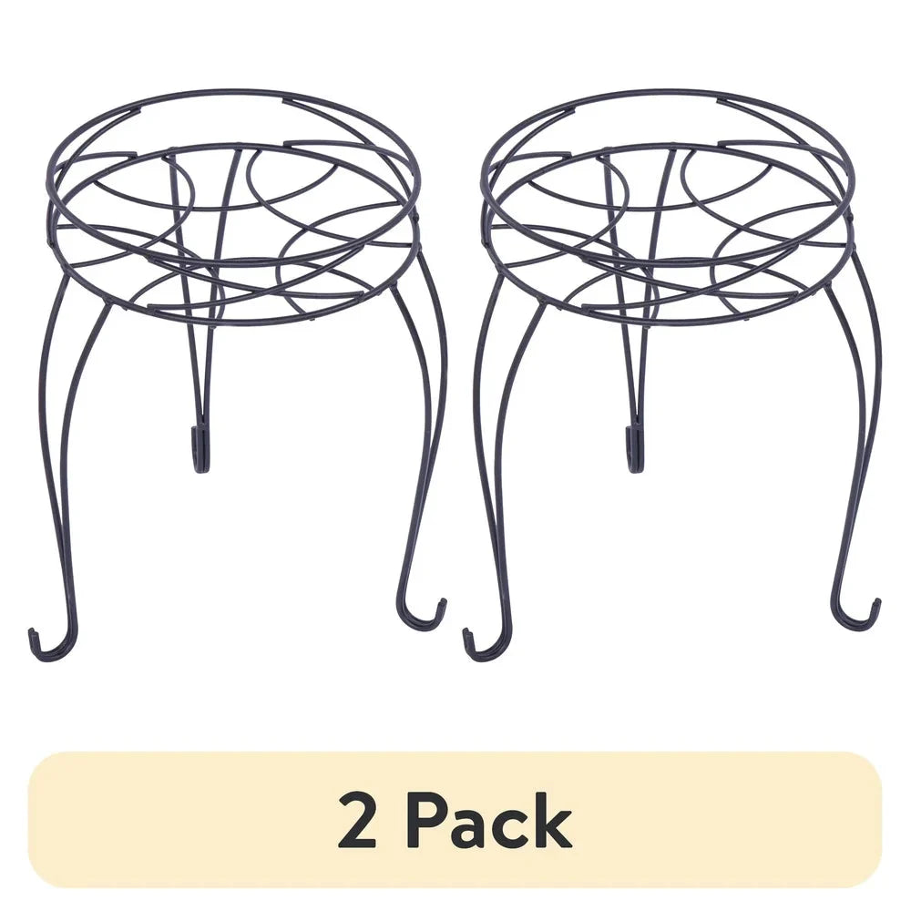 2 Pack Round Metal Plant Stand Indoor Outdoor Display Holder Collapsible Space Saving Iron Durable Rustproof Pots up to 9 Inch