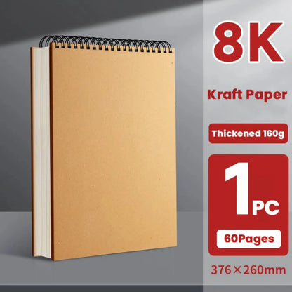 High Quality Kraft Paper Art Sketchbook A4/8K/16K/32K/A3 Flip-up Drawing Notepad 30Sheets/60Pages Spiral Notebook Art Supplies