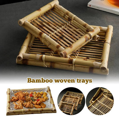 Bamboo Woven Trays Thai & Japanese Restaurant Serving Plates for Snacks, Desserts, Fried Food Eco-Friendly Service Set