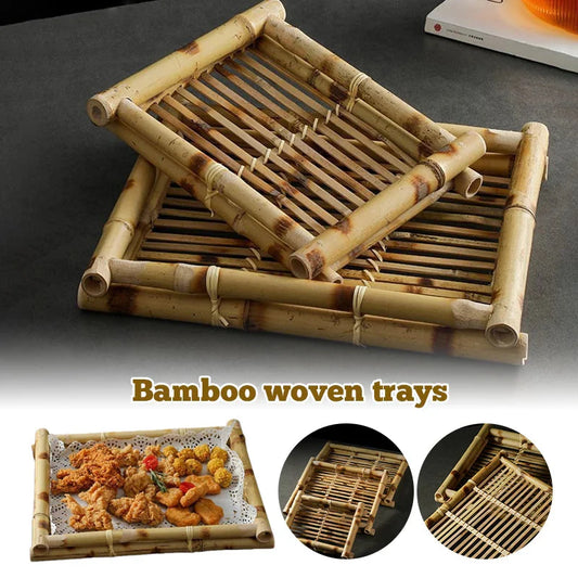 Bamboo Woven Trays Thai & Japanese Restaurant Serving Plates for Snacks, Desserts, Fried Food Eco-Friendly Service Set
