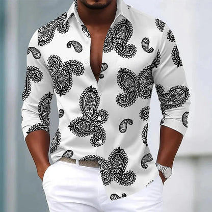 Men's Paisley Floral Print Shirt Fashionable Retro Casual Comfortable Soft Top for Social Party Holiday Clothing