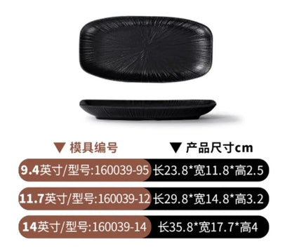 Pretty Black Melamine Plates Steak Barbecue Trays for Meal Vegetables Fruit Western Dinner Dishes Beautiful Tableware Decoration