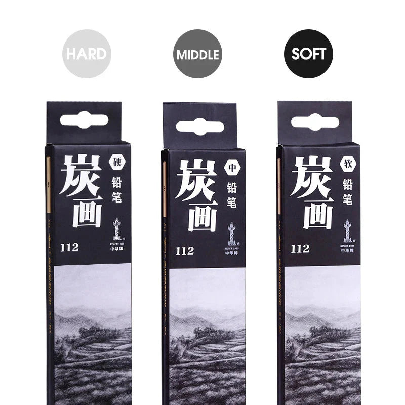 Specialized Sketch Charcoal pencils,Hard,Neutral,Soft Refills,Drawing Pencils,Art Student,Master Fine Arts Supplies 12pcs Box