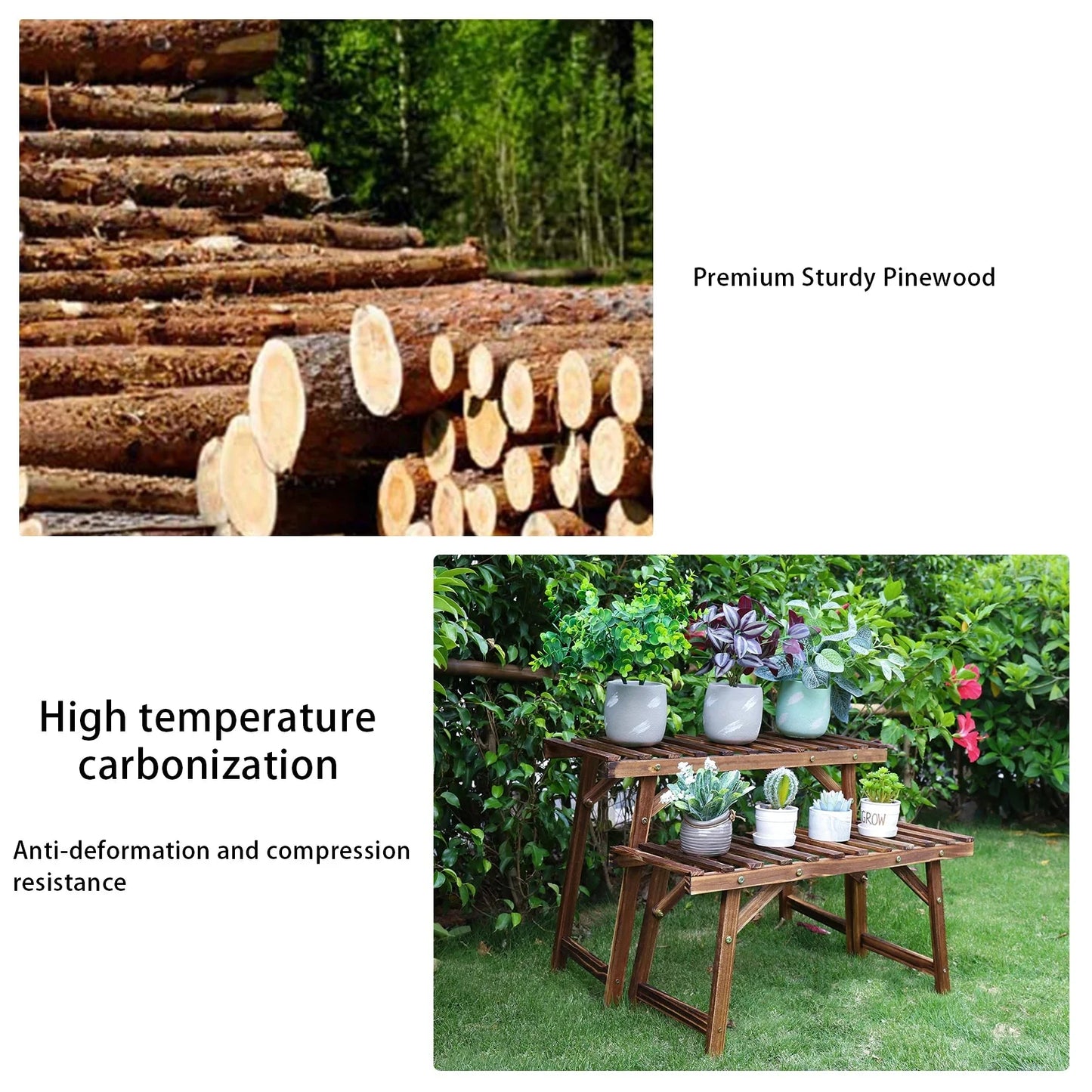 3 Tier Wood Ladder Shelf Corner Plant Stand Indoor Outdoor Flower Pot Rack