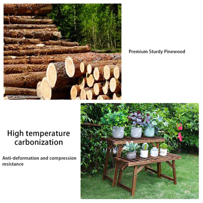 3 Tier Wood Ladder Shelf Corner Plant Stand Indoor Outdoor Flower Pot Rack