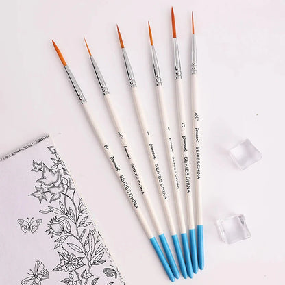 Artist Paint Brush 6 Pcs Set Thin Pen Extra Long Fine Point Liner Tip #000#00#0#1#2#3, Scale Models Nail Acrylic Oil Watercolor