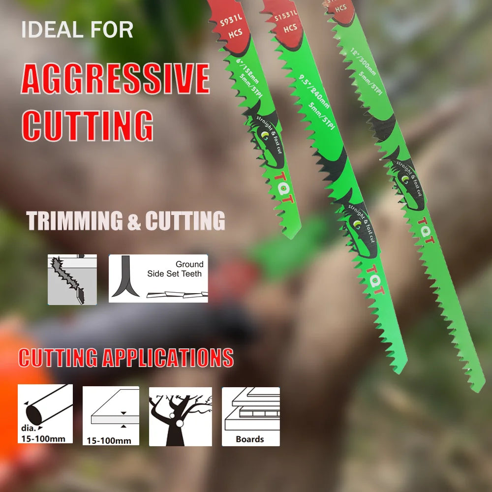 10Pcs 6-9.5-12 Inch Long Reciprocating Saw Blades 5-6Tpi Hcs 150mm Saber Blades for Cutting Wood Pvc for Bosch Makita Dewalt DIY Tool