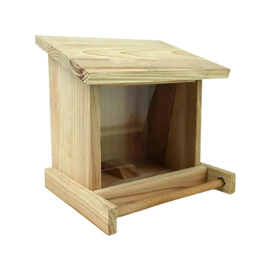 Wood Bird House Feeder with Perch, Outdoors Hanging Bird Feeding Station for Medium Small Birds Parrots