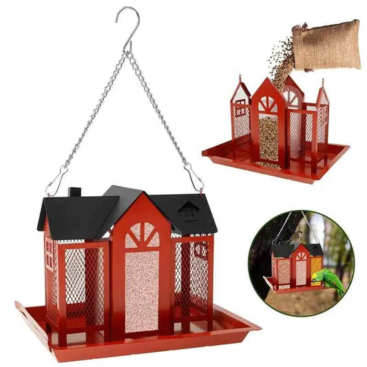 ABKW-Red Multi-Purpose Bird Products For Garden Hanging Metal Bird House Large Capacity Bird Feeder Bird Houses