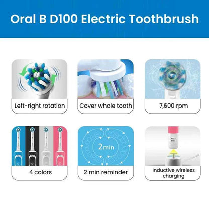 Oral B D100 2D Vitality Electric Toothbrush Timer 7600Rpm Cross Action Deep Cleaning and Whitening Teeth Tooth Brush