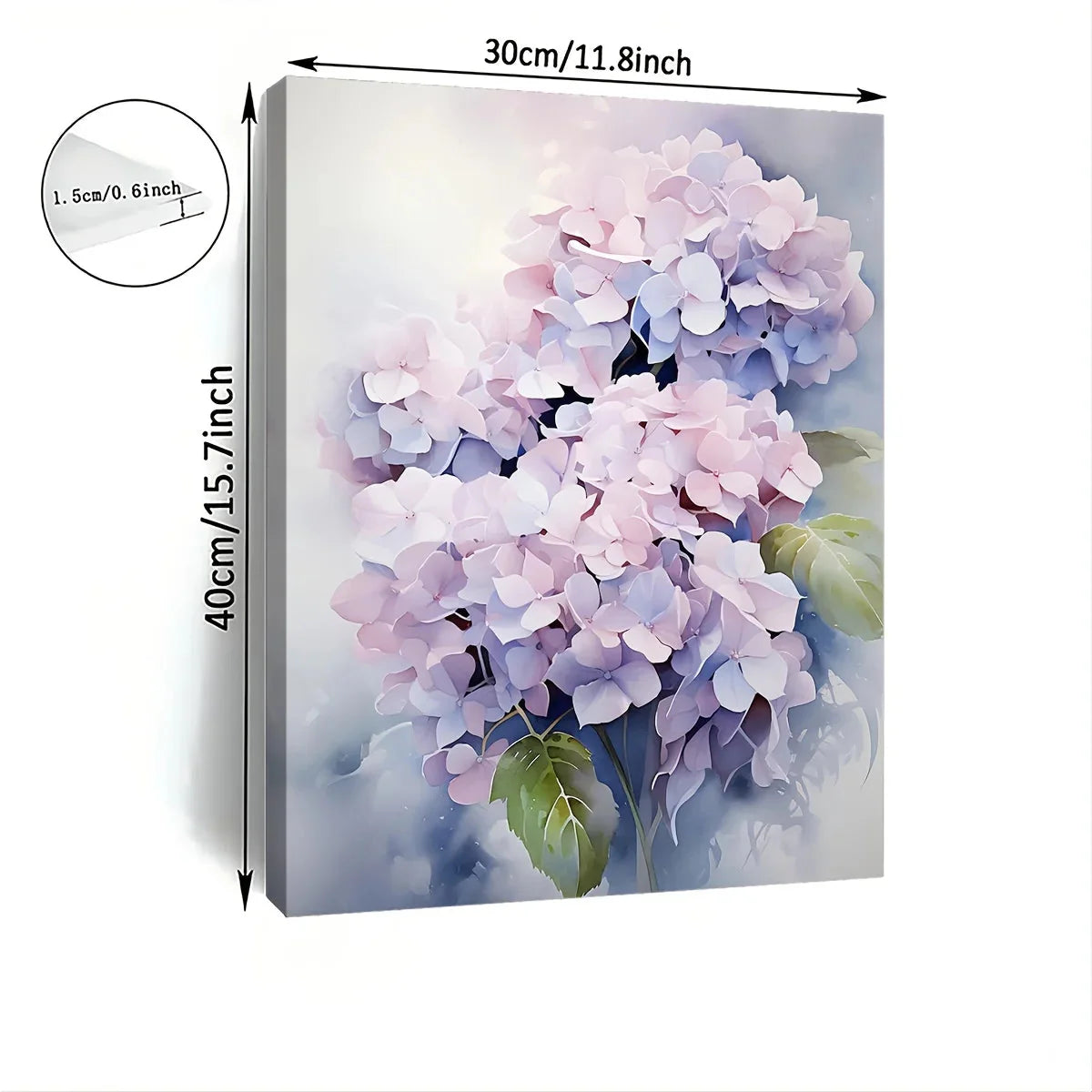 Hydrangea Floral Canvas Wall Art - Framed 11.8x15.7in Decor for Living Room, Bedroom, Kitchen, Office, Great Gift Idea