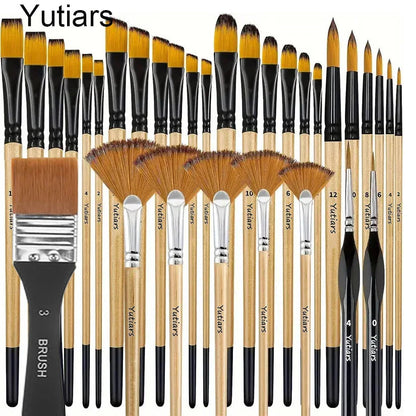 28/32 Pcs Paint Brushes for Acrylic Painting, Premium Nylon Bristles with Round, Filbert, Flat, Fan, Angle, Fine Detail Brush