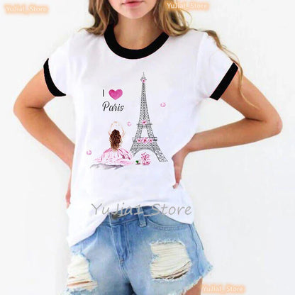 Traveling To Usa Graphic Printed Tshirt Women Paris Eiffel Tower Italy T Shirt Femme Summer Tops Short Sleeve T-Shirt Female