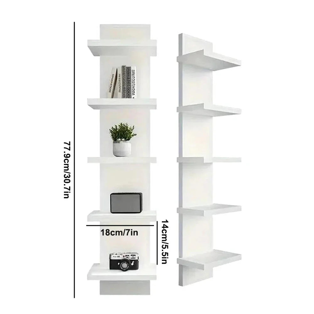 5 Layers Wall-Mounted Wood Bookshelf Storage Rack Board Shelf Organize Floating Shelf For Office Living Room Decor For Books
