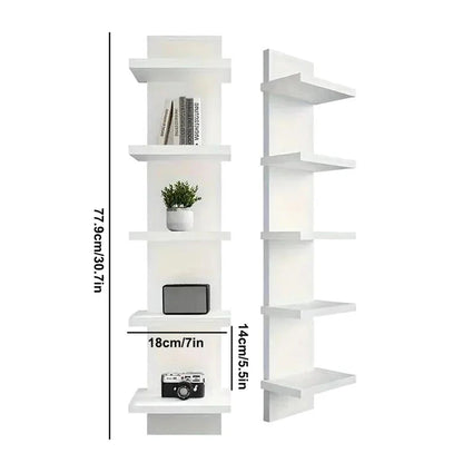 5 Layers Wall-Mounted Wood Bookshelf Storage Rack Board Shelf Organize Floating Shelf For Office Living Room Decor For Books