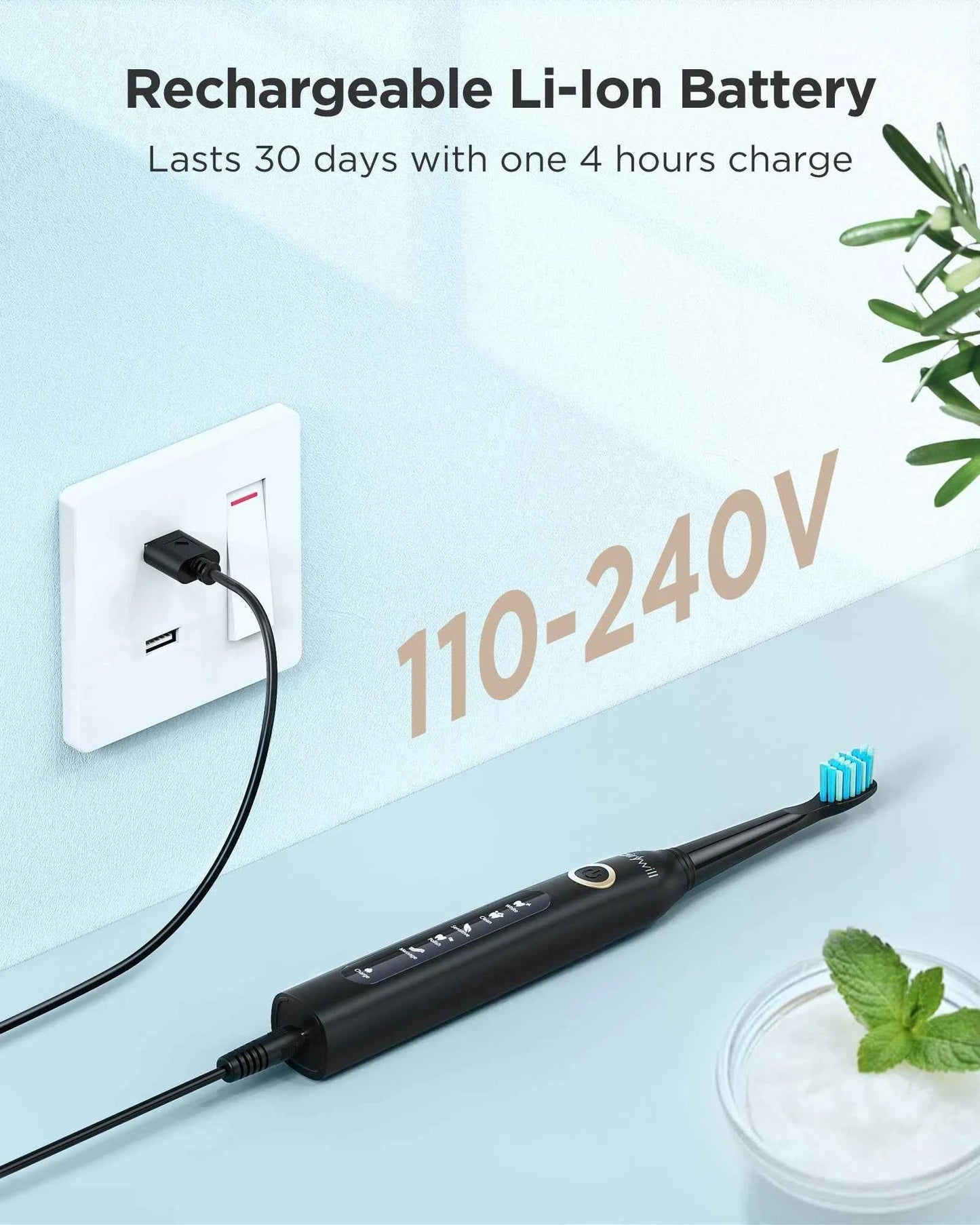 Fairywill FW-D7 Sonic Electric Toothbrush Set - 5 Modes Rechargeable Adult Toothbrush with Travel Case & 8 Heads
