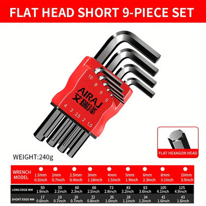 Professional 10-Piece Hex Key Set - Metric & SAE - CR-V Steel Allen Wrenches with Ball End
