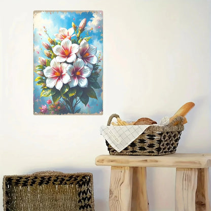 Vibrant 2D Hibiscus Flower Metal Wall Art - Hand-Painted 8x12 Inch Aluminum Decor for Home & Office, Ideal Room Accent
