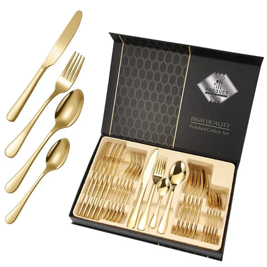 24-Piece Silverware Set with Steak Knives Forks Spoons,Stainless Steel Flatware ,Tableware Cutlery Service for 6,Dishwasher Safe