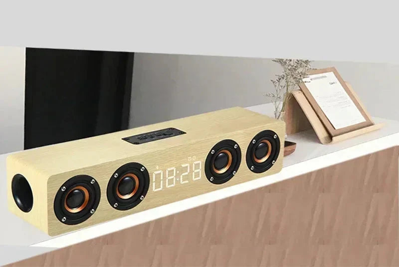 Wooden Soundbar Wireless Bluetooth Speaker Portable Retro Soundbox Subwoofer for TV Computer with FM Radio TF Card USB Boom Box