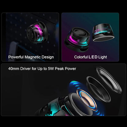 Magnetic Portable Bluetooth Speaker Mini Sound Box HiFi Stereo Soundbar Wireless Loudspeaker with LED Color Light Phone Holder