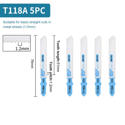 Premium T-Shank Jigsaw Blade Set - Multi-Material Cutting Kit for Wood, Plastic, and Metal - Compatible with Bosch/DEWALT/Makita