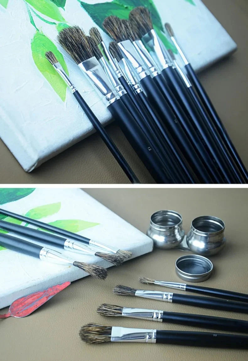 6pc new concept paintbrush wild boar mane oil painting brush water powder acrylic nail round head long black pole paintbrush set