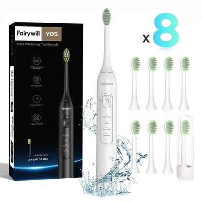 Fairywill FW-Y05 Electric Sonic Toothbrush - Rechargeable Adult Toothbrush with 8 Replacement Heads