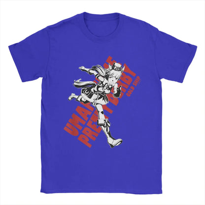 Men T-Shirts Umamusume Pretty Derby Gold Ship Funny Pure Cotton Tees Short Sleeve  T Shirts Crewneck Tops Party