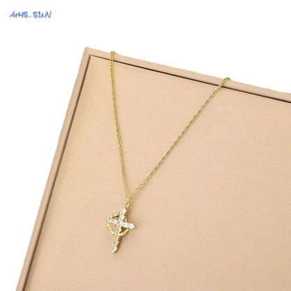 SUNSLL Cubic Zircon Rotatable Crown Cross Pendant Necklaces Classic Stainless Steel Chain Banquet Party Jewelry For Women Men