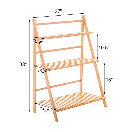 Bamboo Ladder Plant Stand Foldable Flower Pot Display Stand