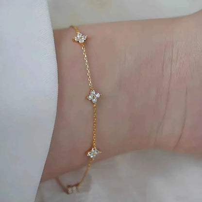 New Stainless Steel Zircon Necklaces for Women 18K Gold Plated Four Leaf Grass Collar Chain Necklace Luxury Jewelry Gift