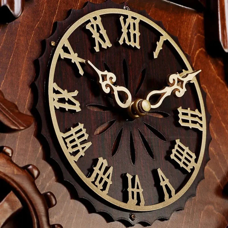 Antique Classic Solid Wood Hand-carved Cuckoo Wall Clock, Children's Music, Hour Announcement Swinging Creative Clock
