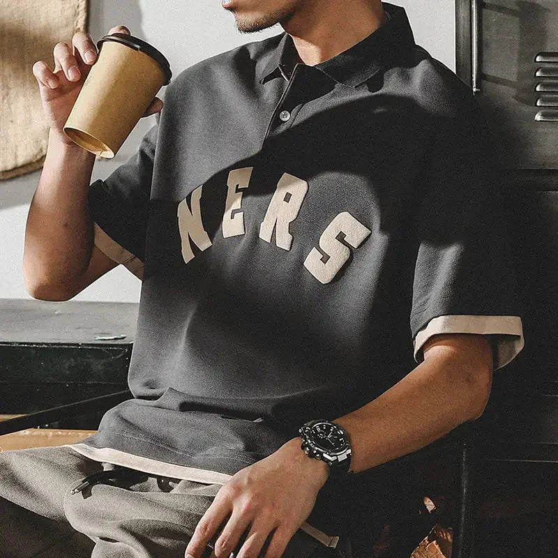 Mens T-shirt Motorcycle Tops Alphabet Polo Shirts Spliced Male with Collar Tee New & Tees Wholesale Short Quarter Sleeve 5xl Hot
