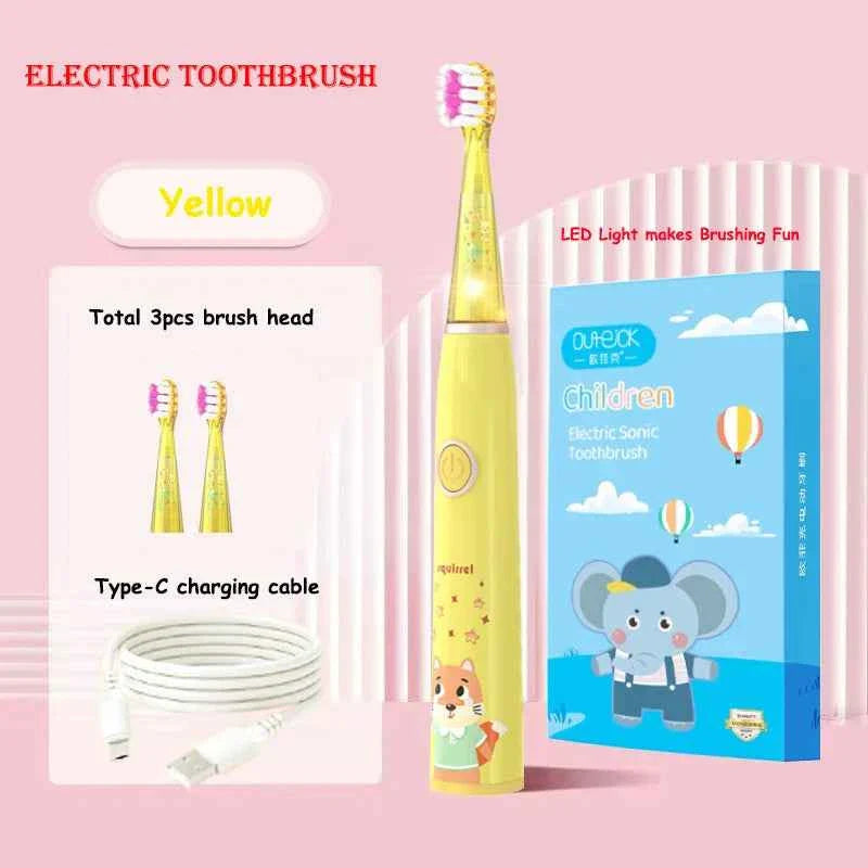 Kids Sonic Electric Toothbrush Child Cartoon with Colorful LED Light IPX7 Waterproof 2 mins Smart Timer Rechargeable Toothbrush