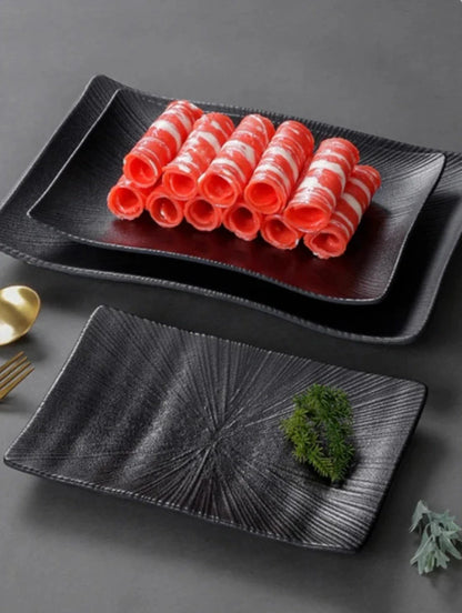 Pretty Black Melamine Plates Steak Barbecue Trays for Meal Vegetables Fruit Western Dinner Dishes Beautiful Tableware Decoration