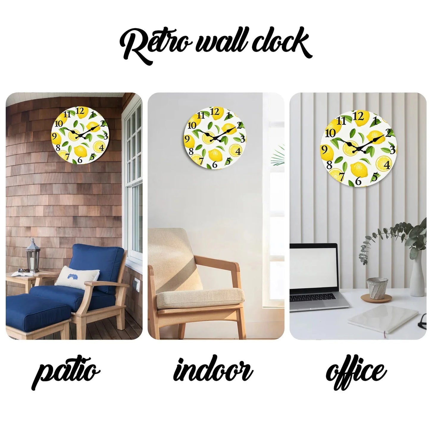 1pc wooden wall clock, yellow lemon and green leaf design wall clock, family mute clock, living room bedroom study decoration