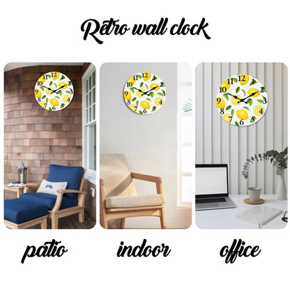 1pc wooden wall clock, yellow lemon and green leaf design wall clock, family mute clock, living room bedroom study decoration