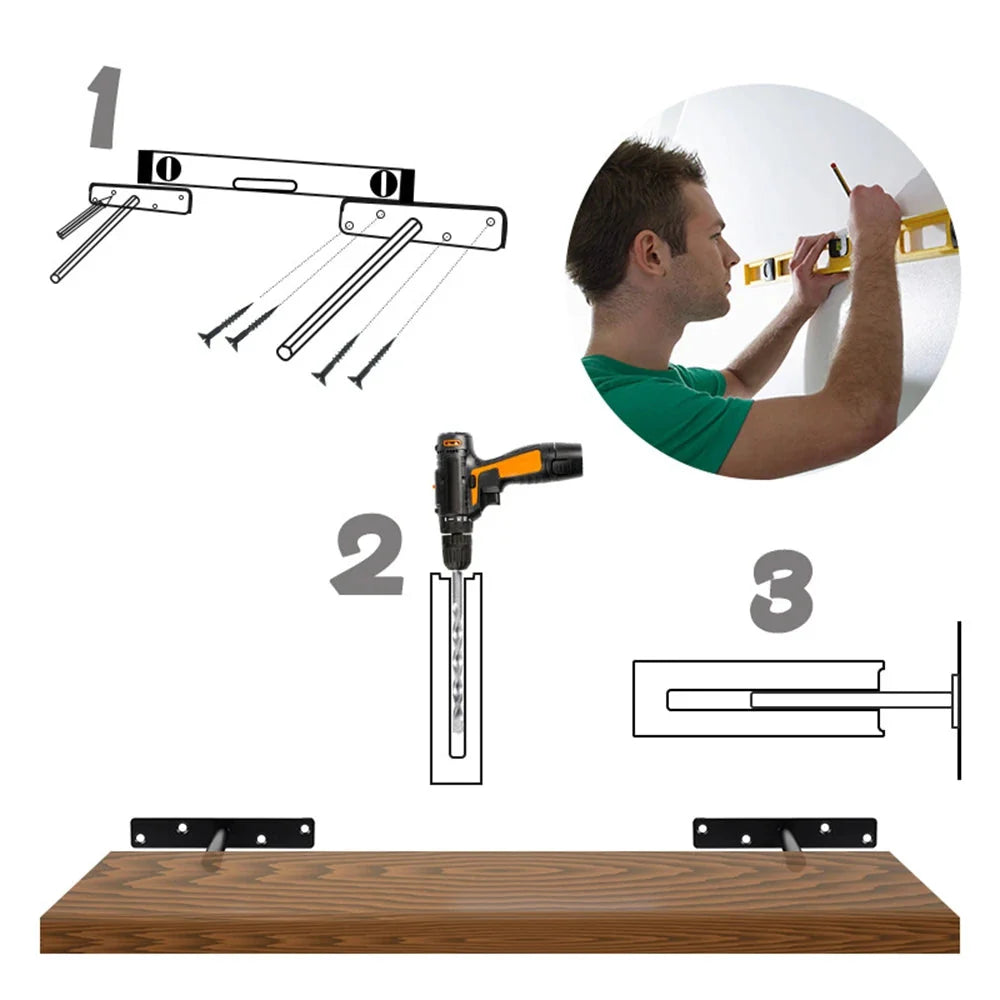T Shape Concealed Shelf Brackets Floating  Wall Shelf Supports Screw Mounting Plate Multi sizes Metal Brackets