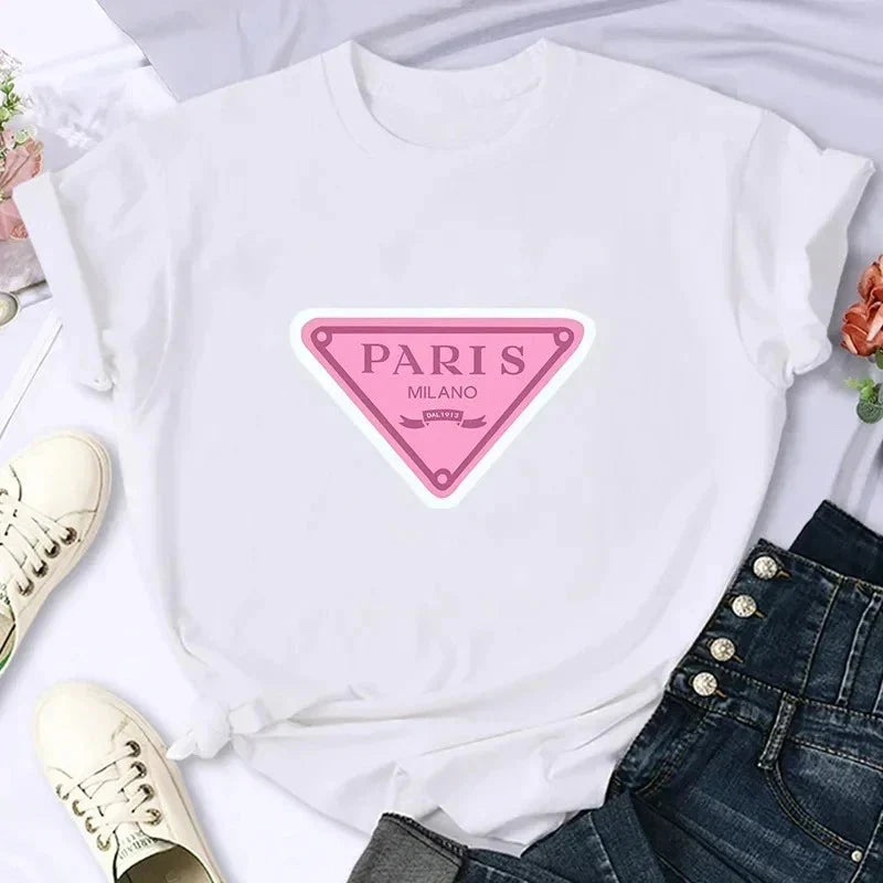 Luxury Brand Paris Women's Summer Printed Tshirt Casual Y2K Personality Sleeve Round Neck Women Clothing Vintage Clothes Graphic