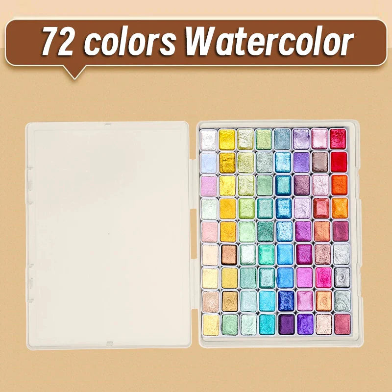 20/24/60/72 Colors Pearl Watercolor Pigment,Metallic,Shimmer,Glitter Solid Paint Mini Travel Portable Kit for Painting,Writing