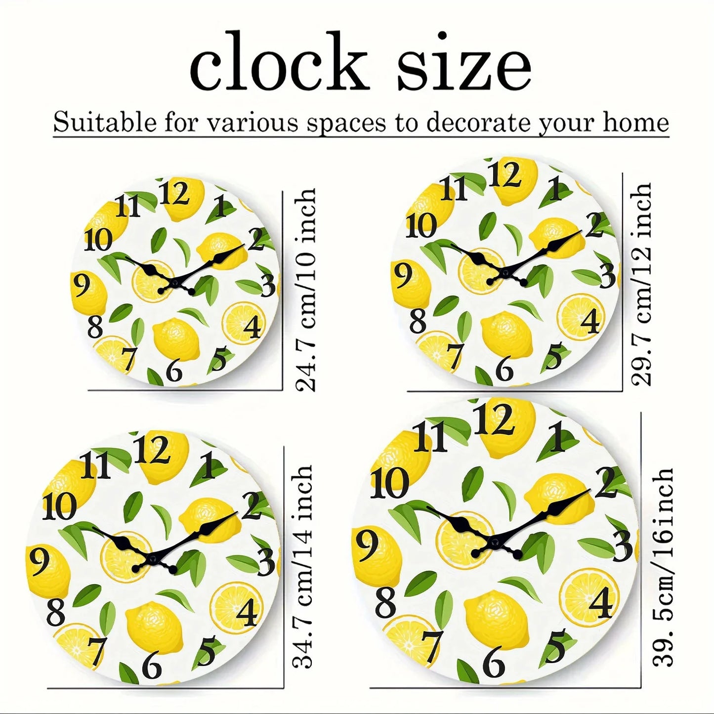 1pc wooden wall clock, yellow lemon and green leaf design wall clock, family mute clock, living room bedroom study decoration