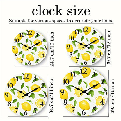 1pc wooden wall clock, yellow lemon and green leaf design wall clock, family mute clock, living room bedroom study decoration