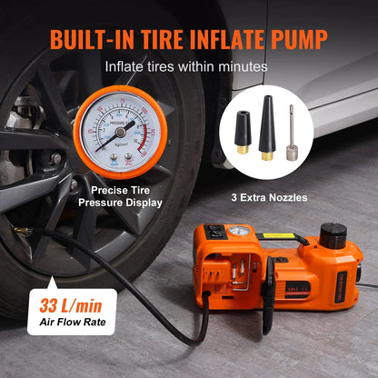 SucceBuy 5T Electric Car Jack Hydraulic Jack with Electric Impact Wrench Built-in Inflatable Pump, LED Light for SUV Sedan Truck