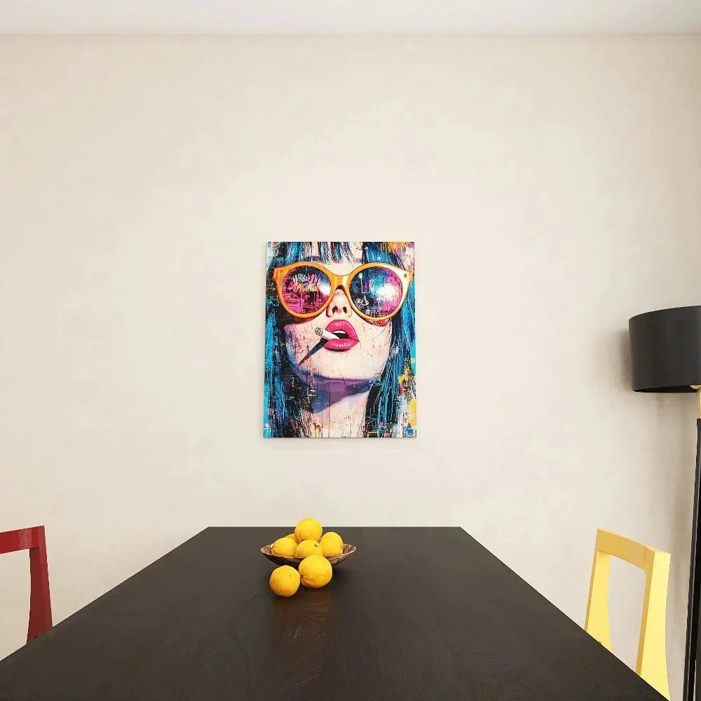 Vibrant modern canvas art - stylish women, floral hair and stylish glasses, 1.5 inch thick pine frame, interior decor