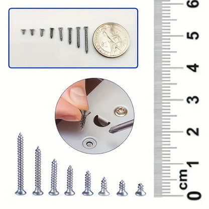 Box of 560 Self-Tapping Wood Screw Set - Includes 8 Different Sizes of M2 Phillips Flat Metal Screw Classification Kit