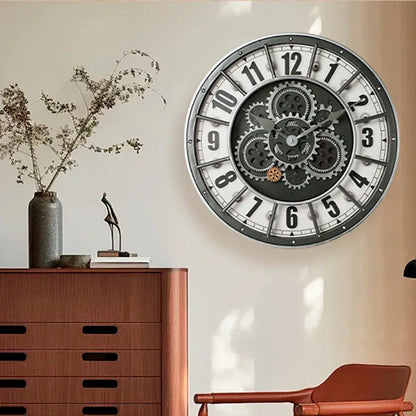 Retro Industrial Roman Wall Clock  Gear Rotation Clock Living Room Decorative Wall Clock Stylish Silent Wall Clock Quartz Clock